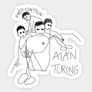 Turing & Clayton and two refugee children by 9JD Sticker